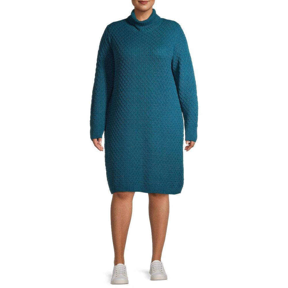 Terra & Sky Women's Plus Size Honeycomb Turtleneck Sweater Dress